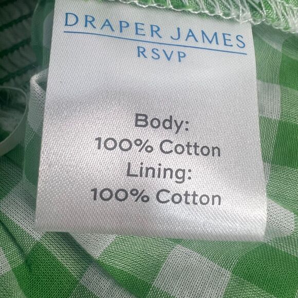 Draper James Smocked Peplum Tartan Top Womens Large Green White Flutter Sleeve - Picture 6 of 7